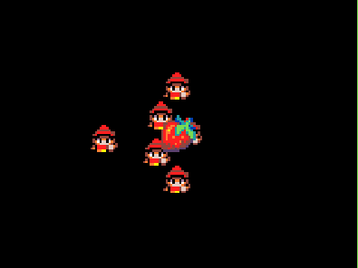 Animation of people chasing fruit in a game